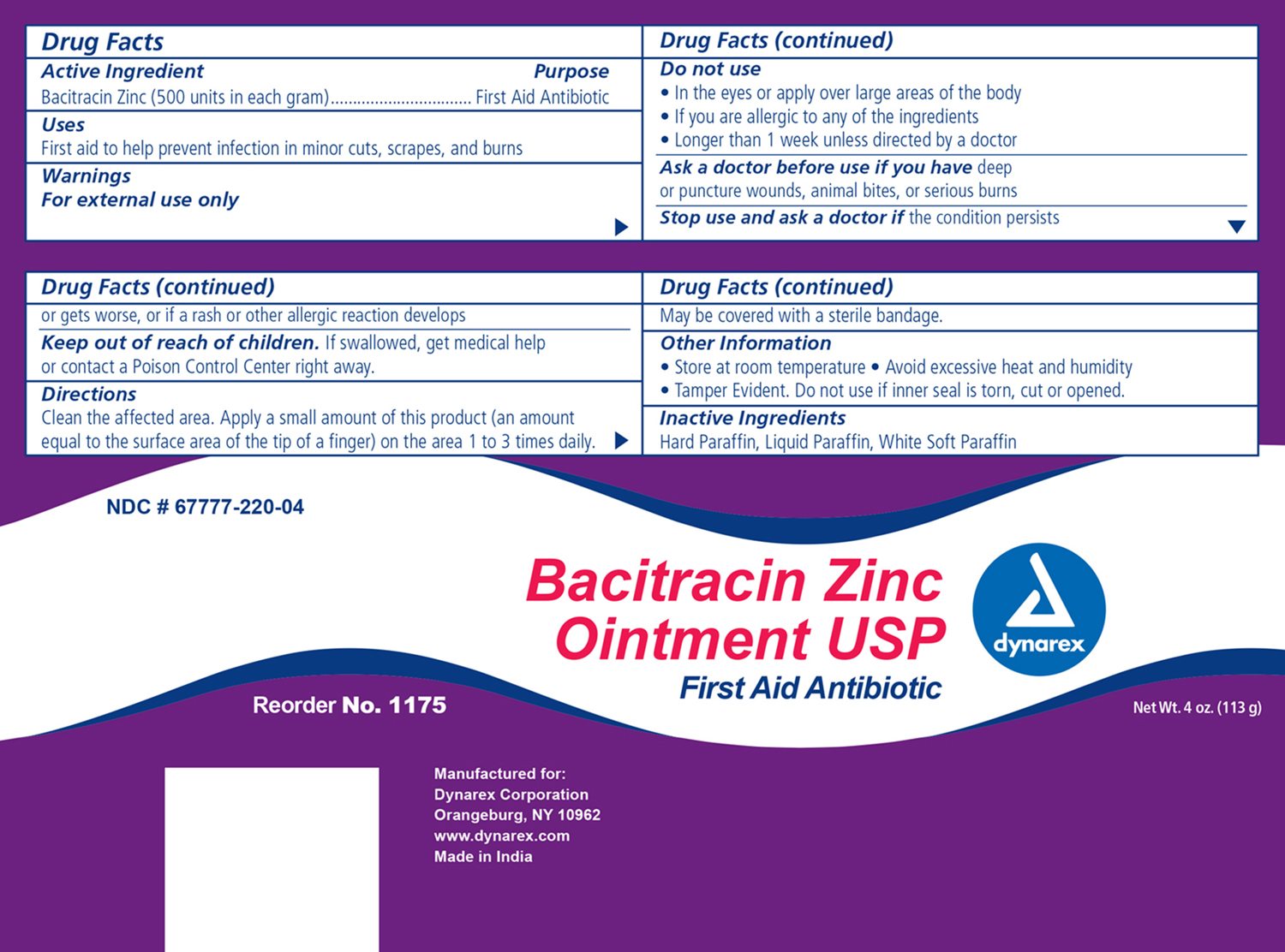 NDC 67777-220 Bacitracin Zinc